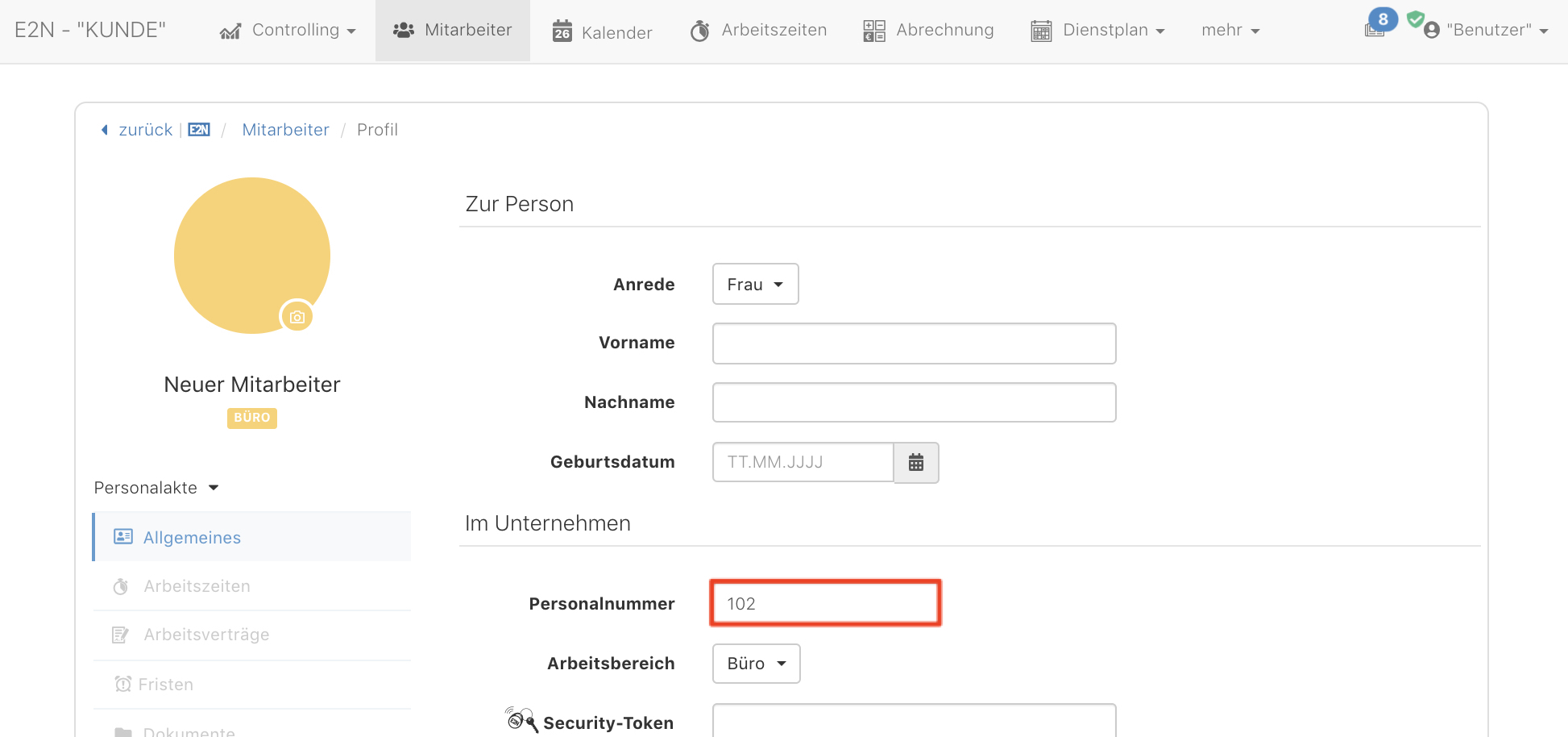 Personalnummer vergeben